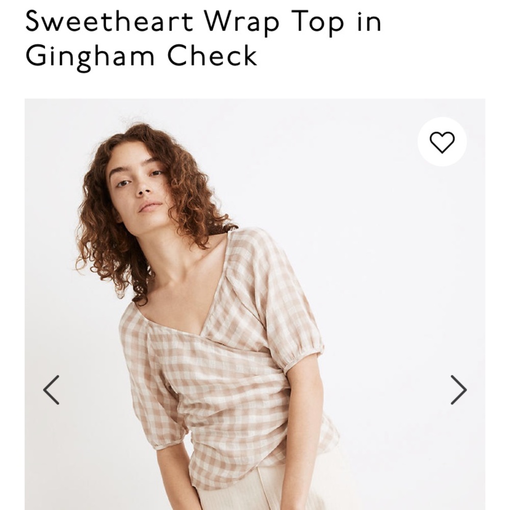 Madewell gingham sweetheart wrap top